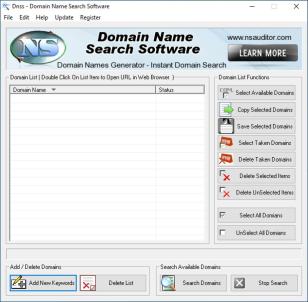 Domain Name Search Software main screen