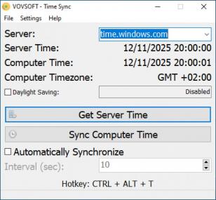 Time Sync main screen