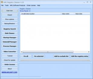 AML Free Registry Cleaner main screen