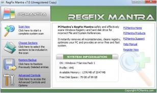 RegFix Mantra main screen