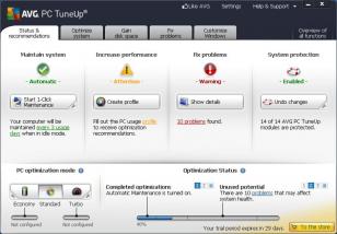 AVG PC Tuneup 2013 main screen