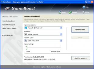 GameBoost main screen