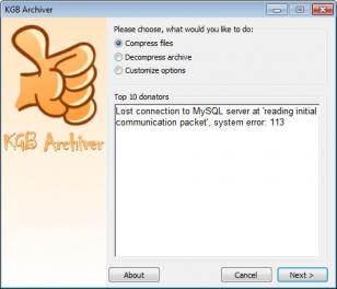 KGB Archiver main screen