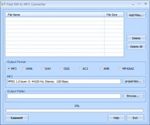 Fast RM to MP3 Converter main screen