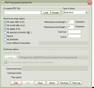 PDF Password Cracker Pro main screen
