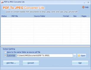 PDF To JPEG Converter Lite main screen