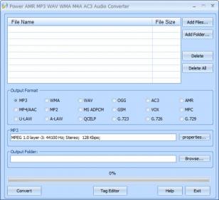 Power AMR MP3 WAV WMA M4A AC3 Audio Converter main screen
