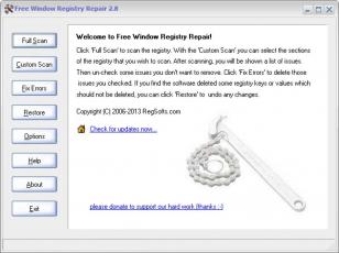 Free Window Registry Repair main screen