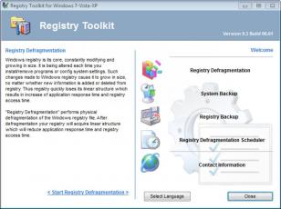 Registry Defragmentation main screen