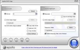 Apollo DVD Copy main screen