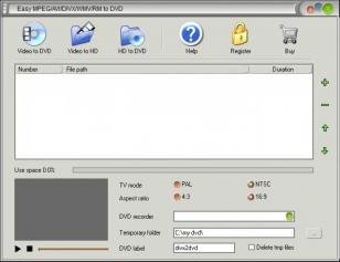 Easy MPEG AVI DIVX WMV RM to DVD main screen