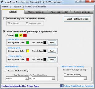 CleanMem Mini Monitor main screen