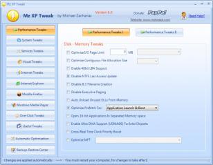 Mz XP Tweak main screen