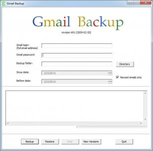 GMail Backup main screen