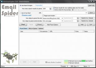 GSA Email Spider main screen
