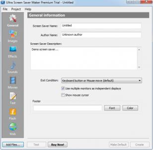 Ultra Screen Saver Maker main screen