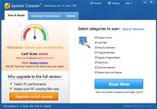 System Cleaner main screen