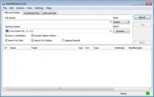 Ultra File Search Lite main screen