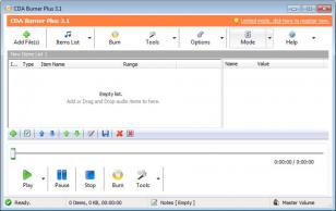 CDA Burner Plus main screen