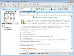 Advanced Diary main screen