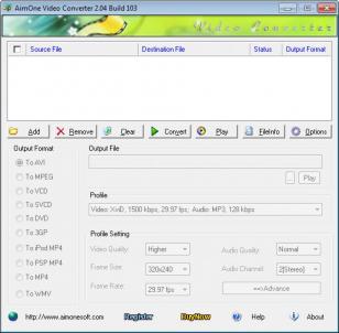 AimOne Video Converter main screen