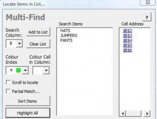 Excel MultiFind main screen