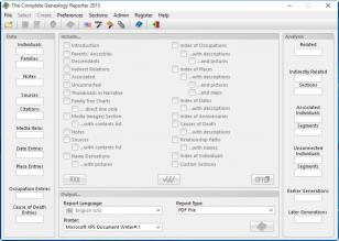 The Complete Genealogy Reporter main screen