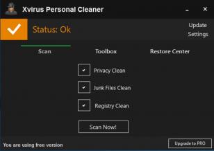 Xvirus Personal Cleaner main screen
