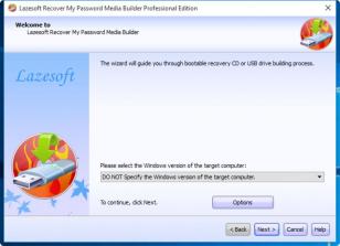 Lazesoft Recover My Password Professional Edition main screen