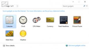 Windows Desktop Gadgets main screen