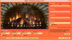 3D Realistic Fireplace 3 Screen Saver main screen