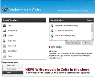 Celtx main screen