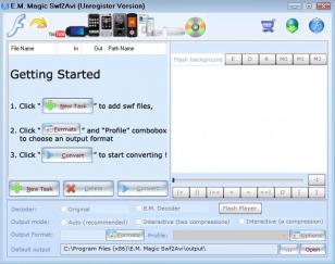 E.M. Magic Swf2Avi main screen