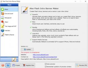 Aleo Flash Intro Banner Maker main screen