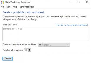 Math Worksheet Generator main screen