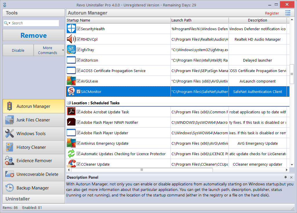 Screenshot of Autorun Manager