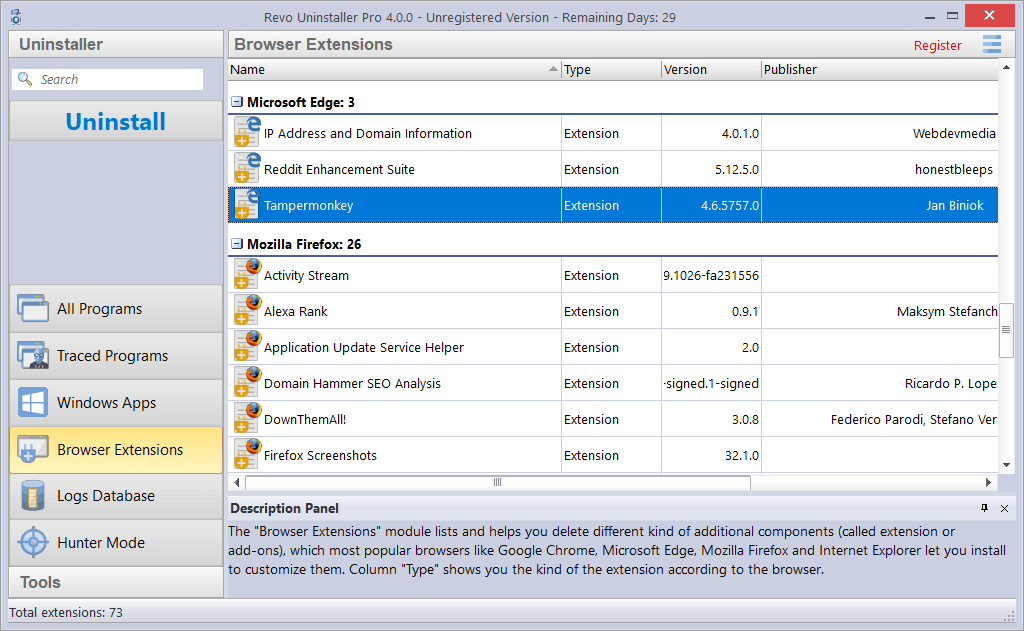 Screenshot of Browser Extensions