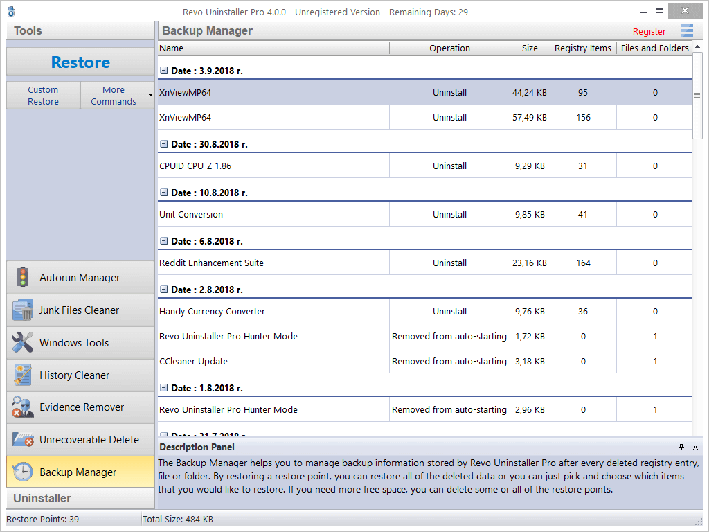 Screenshot of Backup Manager