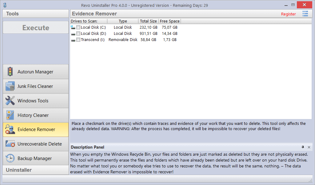 Screenshot of Evidence Remover