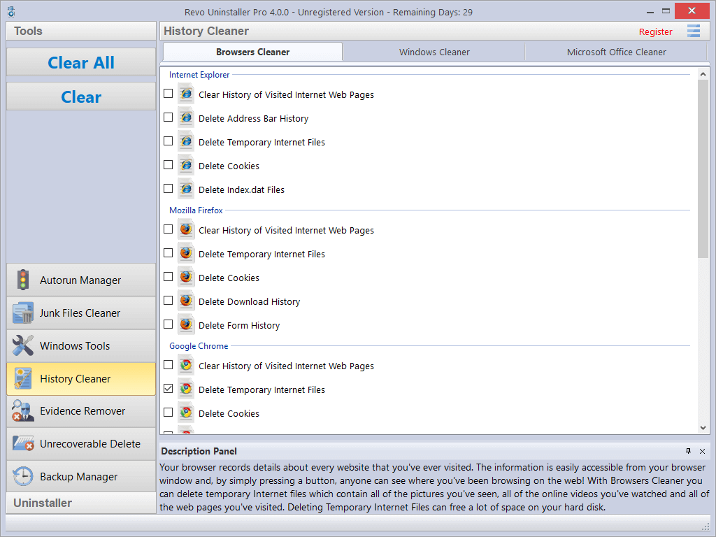 Screenshot of History Cleaner