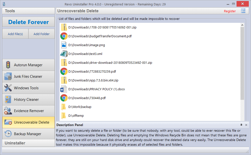 Screenshot of Unrecoverable Delete