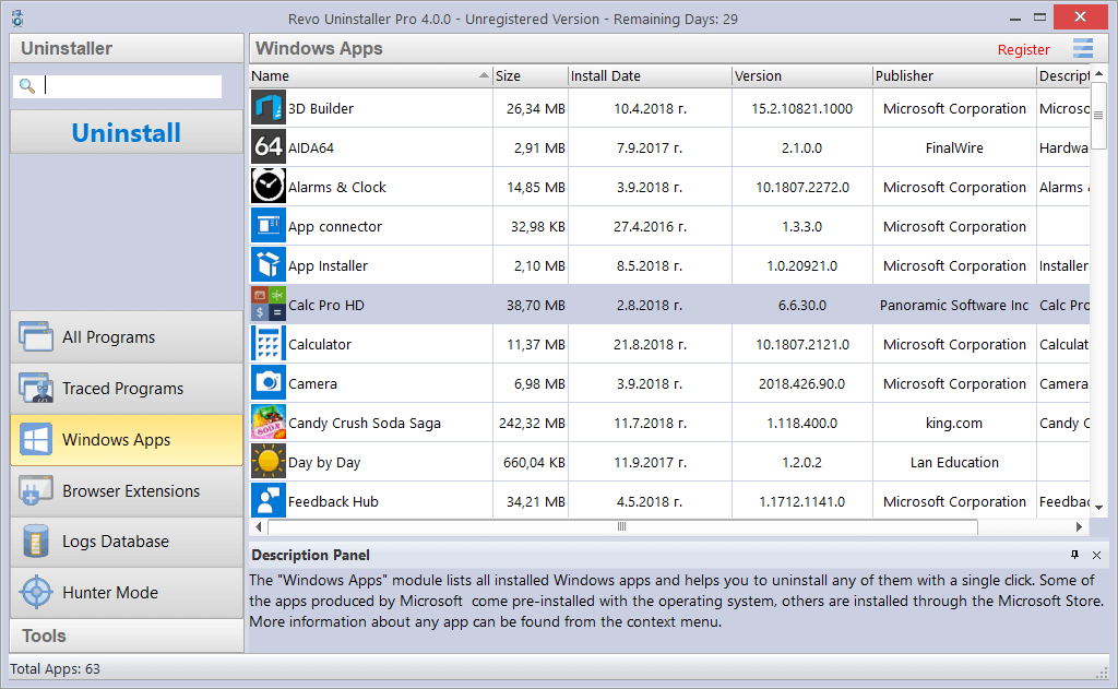 Screenshot of Windows Apps