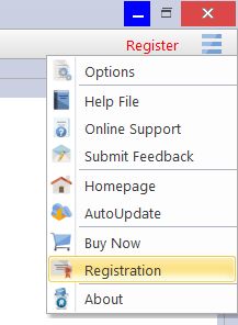 Registration menu option